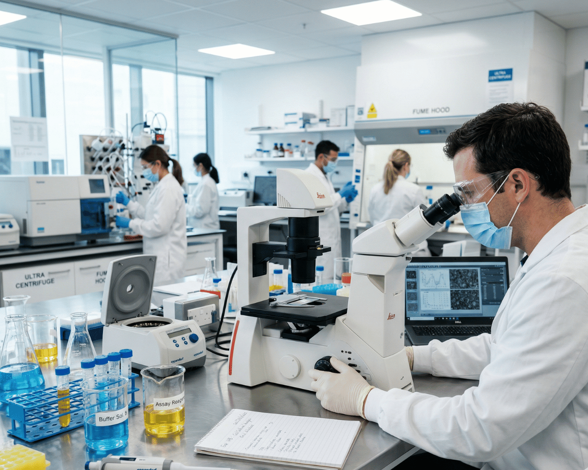 Scientist performing medical research in laboratory supporting global healthcare innovation