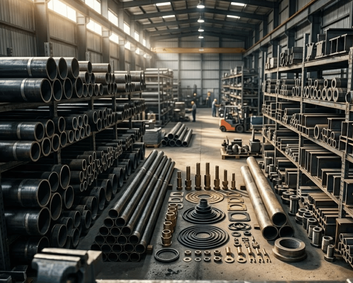 Metal pipes and structural components used in construction and industrial frameworks